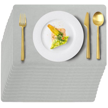 Light Gray Plastic Vinyl Placemats Set of 12, Waterproof Heat Resistant Table Mats,Faux Leather Wipeable Washable Easy Clean Non-Slip Place Mats for Indoor Outdoor(12,Light Gray) - color: Light Gray
