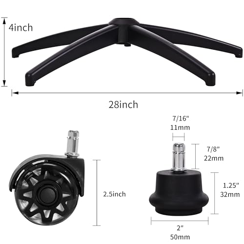 Office Gaming Chair Metal Base Replacement Part with 5 Wheels 5 Bell Glides - color: Black