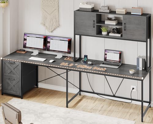 SEDETA Reversible L Shaped Gaming Desk with Drawers, LED Lights, - color: Grey