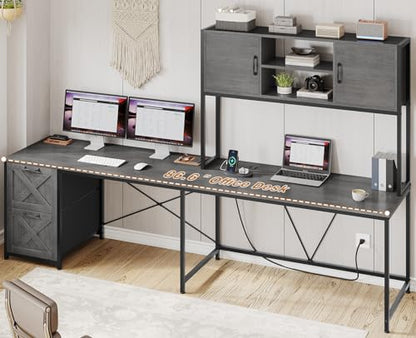 SEDETA Reversible L Shaped Gaming Desk with Drawers, LED Lights, - color: Grey