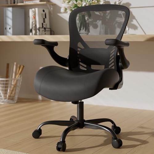 GYI Ergonomic Office Chair with Memory Foam Cushion, Computer Desk Chair | 4.7" Thickened Seat , 3D Flip-up Arms, Adjustable Lumbar Support, 350 lbs Capacity, Black - color: Black