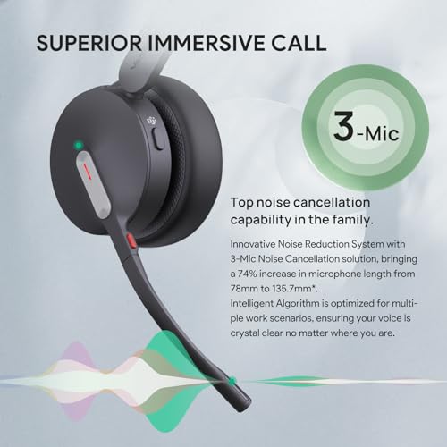 Yealink BH70 Teams Bluetooth Headset with Mic for Work, 35h Talk Battery - color: Black (Teams), style: Dual (USB-C to A)