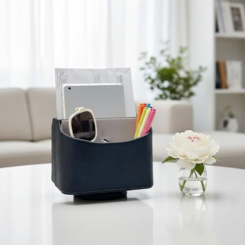 UnionBasic Rotating Desk Organizer, 360 Desk Spinning Caddy, Desktop TV Guide/Mail/Media/Remote Controller Holder Organizer,Fishskin Black - color: Fishskin Black