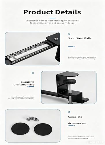 C-Clamp Mount Bracket for Under Desk Keyboard Tray, 2 Pack Black | Replacement, No Drill Steel Clamp Set, Adjustable Keyboard Drawer Support Brackets