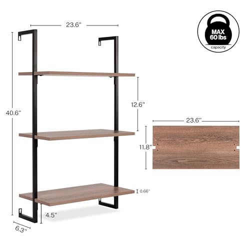 happimess Madera 3-Shelf Wall Mounted Bookcase 40.55", Brown/Black - color: Brown, size: 3-Tier 40.55"
