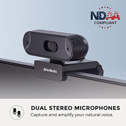 AVerMedia PW310P Webcam - Full 1080p 30fps HD Camera with Autofocus and Dual Stereo Microphones, Work from Home, Remote Learning - NDAA Compliant - style: 1080p 30fps Auto focus