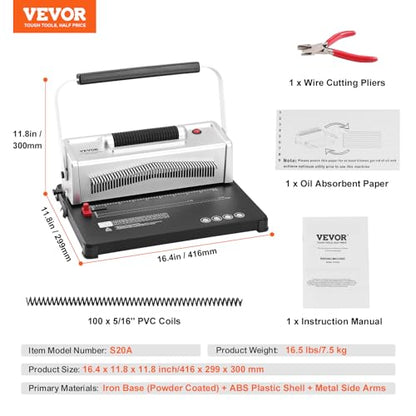 VEVOR Coil Spiral Binding Machine, Manual Book Maker with Electric Binding, 46-Holes Binding 500 Sheets Punch Binder, with 100pcs 5/16'' Coil Binding Spines, for Letter Size, A4, A5 - style: Electric Binding
