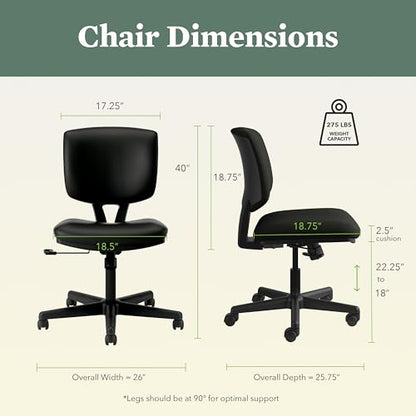 HON Volt Ergonomic Office Chair, Armless, Office Desk Computer Chair, Black - color: Leather Back