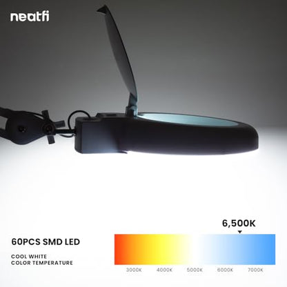 Neatfi LED Magnifying Lamp, 1200 Lumens, 2.25X Magnification (White) - color: White-2, size: 5-Diopter