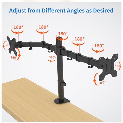 Dual Monitor Mount for 17-27 Inch Monitors up to 17.6 lbs, Desk Clamp