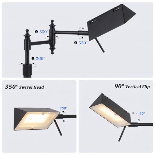 Bairth Black Reading Floor Lamp, Head 90°Rotatable Pharmacy Standing Lamp | 90°Rotatable Lamp Head 3 Color Temperature, Dimmable, 17W LED, Height Adjustable, 360°Swing Arm, Living Room, Bedroom, Craft - color: Black Upgraded