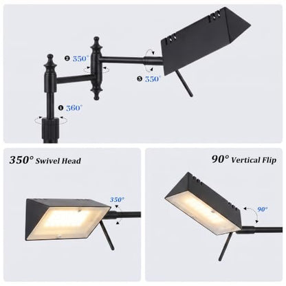Bairth Black Reading Floor Lamp, Head 90°Rotatable Pharmacy Standing Lamp | 90°Rotatable Lamp Head 3 Color Temperature, Dimmable, 17W LED, Height Adjustable, 360°Swing Arm, Living Room, Bedroom, Craft - color: Black Upgraded