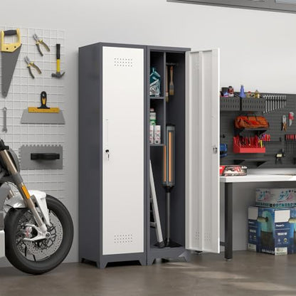Slim Utility Cabinet, 65”H Bathroom Storage with Doors and Shelves - color: 65"h 1 Door - Grey/White