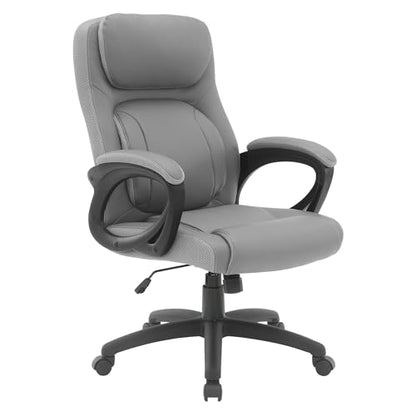 Office Star FL Series Executive Seating Faux Leather Manager's Adjustable Office Chair with Padded Arms, Charcoal Grey with Grey Mesh Accents - color: Charcoal Grey