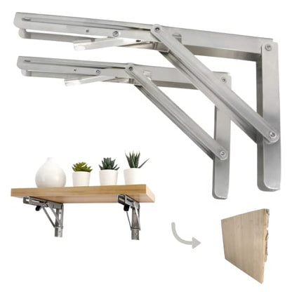 Folding Shelf Brackets 10 inch Heavy Duty,Max Load: 550 lb-Stainless Steel Collapsible Shelf Bracket,Wall Mounted Folding Table Bracket Save Space,Pack of 2 - size: 10 Inch
