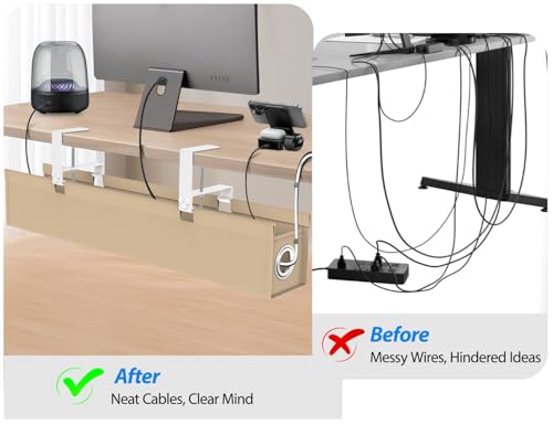 [Upgraded] Large Under Desk Cable Management Tray No Drill, Suolaao 30" Cord Organizer with Oxford Fabric, Clamp Mount, Holds 30 lbs, Large Cable Rack for Gaming & Home Office Standing Desk