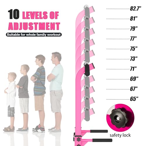 soges Power Tower Pull Up Bar Station, Free Standing Pull Up Rack Dip Station for Home Gym, Height Adjustable Home Strength Training Fitness Workout Equipment - color: Pink