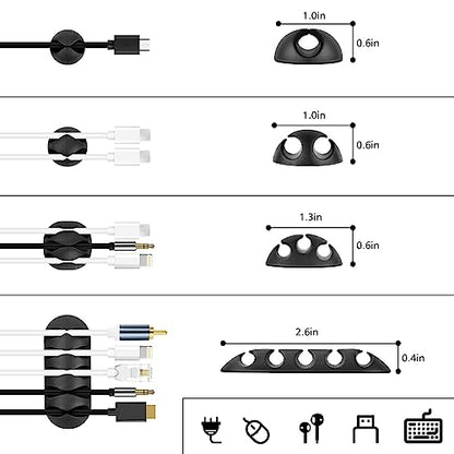 Cable Management Organizer Kit 2 Cable Sleeve Split with 41Self Adhesive Cable Clips Holder, 10pcs and 2 Roll Self Adhesive tie and 100 Fastening Cable Ties for TV Office Home Electronics etc