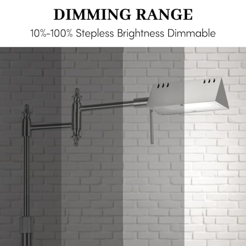 Bairth Brushed Nickel Reading Floor Lamp, Dimmable Pharmacy Standing Lamp | 3 Color Temperature, Dimmable, 17W LED, Height Adjustable, 360°Swing Arm, for Living Room, Bedroom, Office, Craft & Sewing - color: Brushed Nickel