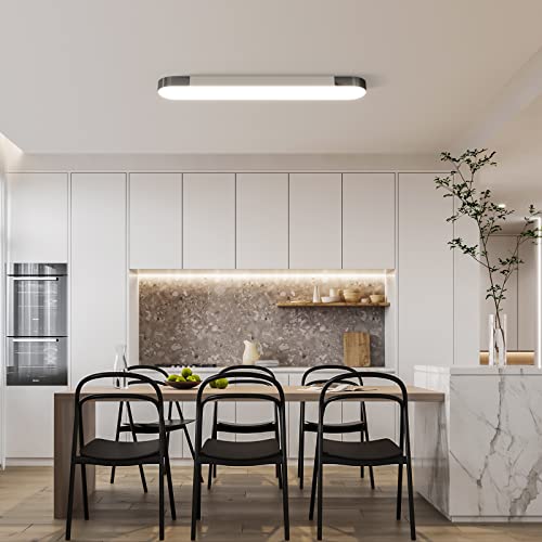 Qcyuui Dimmable LED Ceiling Light Modern Acrylic Linear LED Ceiling Lamp 39.4in Semi Flush Mount Wraparound Shape Lighting Fixture with Remote Control for Kitchen Dining Room (48W/3000-6500K) - color: Dimm/48W/39.4IN/3000-6500K, size: 39.4in