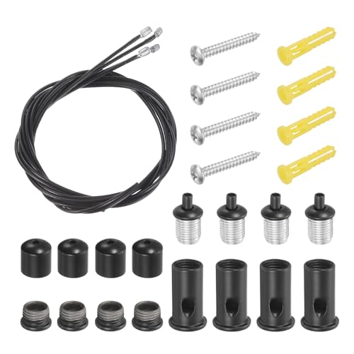 uxcell 4Set Ceiling Hanging Wire Cable Kit, 2.6ft Top Adjust Adjustable Hanging Wire Rope Suspension with Mount Screw Kit for Pendant Chandelier Ceiling LED Panel Light, Black - color: Black, size: 2.6ft