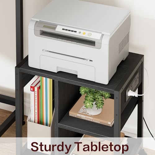 Garvee 3-Tier Printer Stand, Rolling Under Desk Printer Cart with Lockable Wheels, Industrial Mobile Printer Table with Power Outlets, USB Ports & Paper Storage Shelf for Home, Office, Retro Black - color: Retro Black