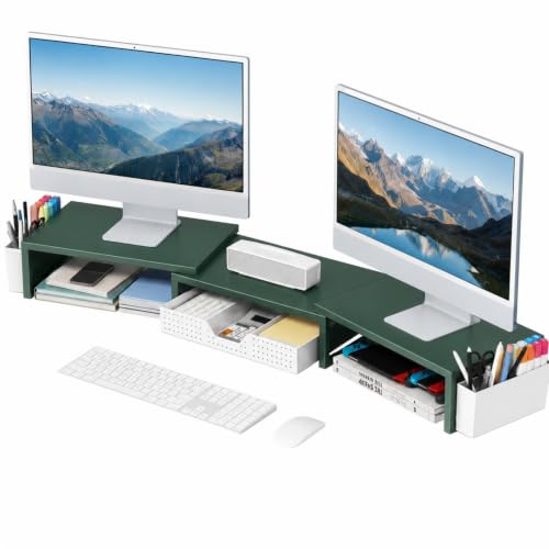 OPNICE Desk Organizers and Accessories, Dual Monitor Stand Riser - color: Dark Green