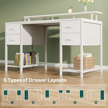 Huuger 55 inch Computer Desk with Power Outlets & 4 Drawers - color: White, size: 55 Inch