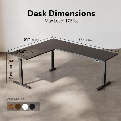 Agilestic 75 x 61 Inch L Shaped Electric Standing Desk, Black - color: Black, size: 75x61 Inch