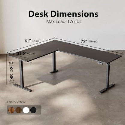 Agilestic 75 x 61 Inch L Shaped Electric Standing Desk, Black - color: Black, size: 75x61 Inch