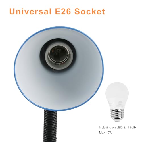 Desk Lamp with LED Bulb, (Blue) Flexible Gooseneck with Table lamp 6000K Metal Desk Lamp with Flexible Hose Neck for Office Living Room Bedroom Bedside Table, College Dorm