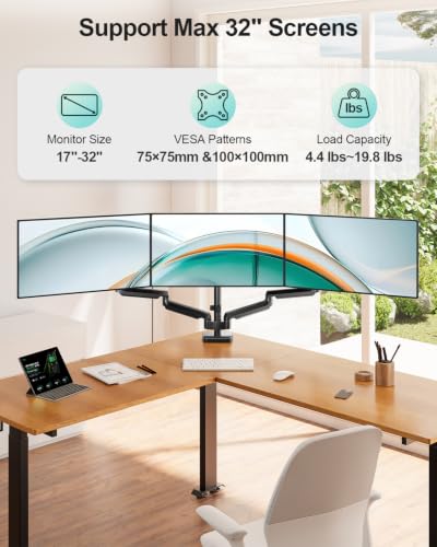 MOUNT PRO Triple Monitor Mount for Max 32" Screens, Up to 19.8lbs Each - color: Black(Max 32"), size: Triple