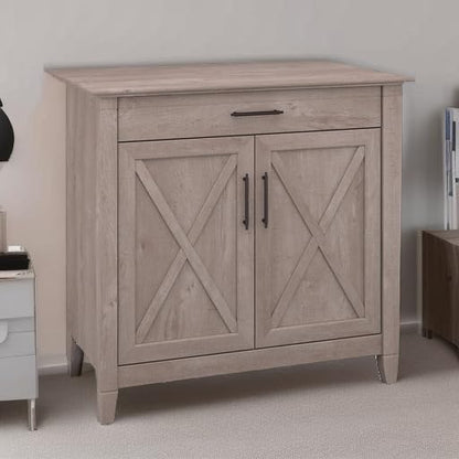Bush Furniture Key West Secretary Desk with Keyboard Tray and Storage Cabinet in Washed Gray