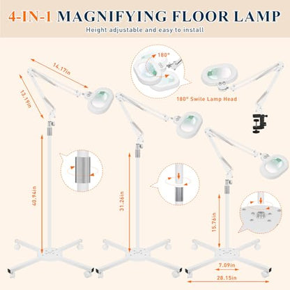 2200 Lumens 12X Esthetician Magnifying Floor Lamp, 3-Axis Magnifier - color: White, size: 12X