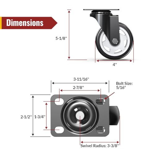 4 Inch Heavy Duty Swivel Caster Wheels, No Brake, 4 Pack - style: 4" no brakes 4pcs-1200lbs