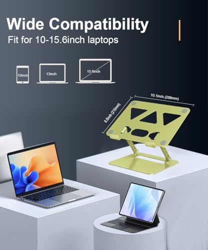 Aoviho Laptop Stand for Desk,Adjustable Laptop Stand Holder and Riser,Foldable Aluminum Notebook Computer Stands for MacBook Air Pro HP Lenovo Dell Samsung Chromebook, 10-15.6 inch,Yellow Green - color: Yellow Green