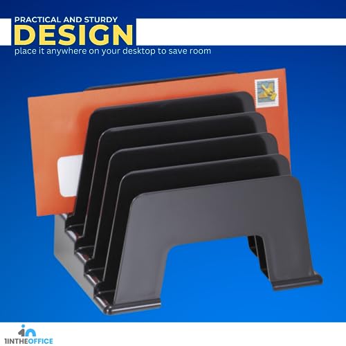 1InTheOffice Incline Desktop File Sorter, 6 Compartments Step Sorter, Black - size: Small