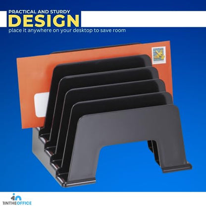 1InTheOffice Incline Desktop File Sorter, 6 Compartments Step Sorter, Black - size: Small