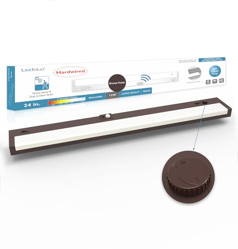 Leetdud LED Under Cabinet Lighting Motion Sensored Hardwired with Built-in Dimmer, 24 Inch 12W Dimmable 5 Color 2700/3000/3500/4000/5000K, Linkable Eyes Care for Kitchen, Counter, ETL Listed, Bronze - color: Bronze, Built-in Dimmer, size: 24 inch