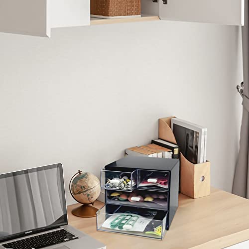 Desk Organizer with Drawer, Desk Storage Box, Plastic Office Stationery Supplies Organizers, Desktop Organizer for Office School Home (4 drawer, Black) - style: 4 drawer