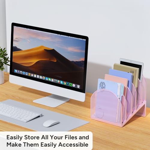 5-Section Desk File Organizer | Metal Mesh Folder Organizer for Documents, Mail & Office Papers (Pink) - color: Pink
