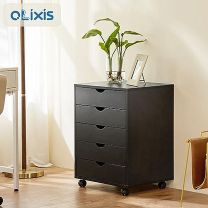 OLIXIS 5 Drawer File Cabinet with Wheels, Under Desk Storage Printer Stand - color: Classic Black, size: 5 Chest