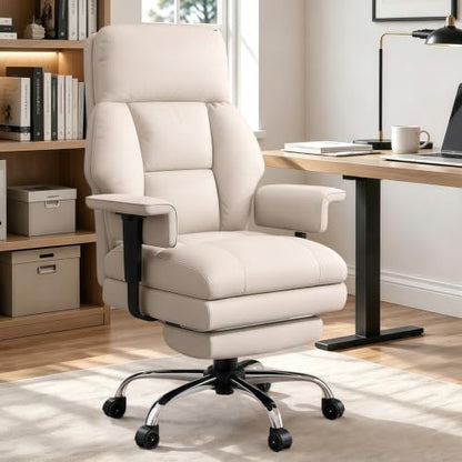 Office Chair Comfortable Executive Desk Chair with Foot Rest, Adjustable Height Home Computer Chair High Back Gaming Chair Leather Swivel Rolling Work Chairs, Beige - color: Beige