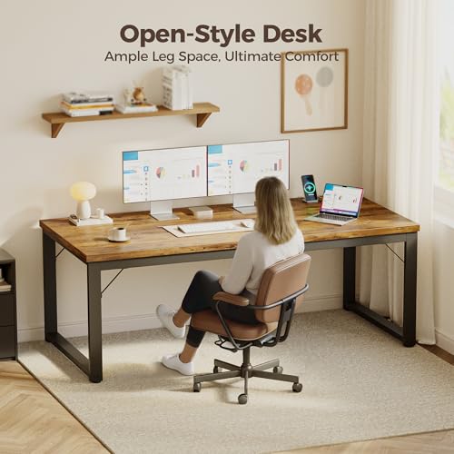 Mericonia 54 Inch Computer Desk with Power Outlets, 1.2" Thick Office Table - color: Brown, size: 54",1.2"T