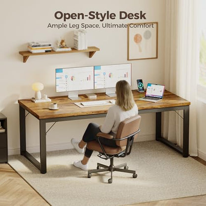 Mericonia 54 Inch Computer Desk with Power Outlets, 1.2" Thick Office Table - color: Brown, size: 54",1.2"T