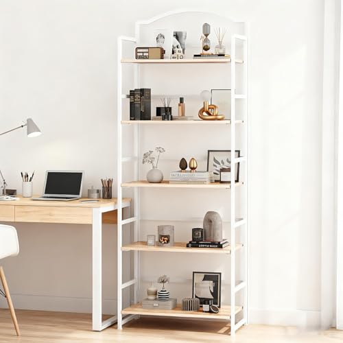 JSB 5 Tier No Assembly Folding Bookshelf, Arched Bookshelf, Foldable Bookcase for Living Room, Bedroom, Office,Skinny Bookshelf (White) - color: White, size: 5-Tier