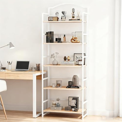 JSB 5 Tier No Assembly Folding Bookshelf, Arched Bookshelf, Foldable Bookcase for Living Room, Bedroom, Office,Skinny Bookshelf (White) - color: White, size: 5-Tier
