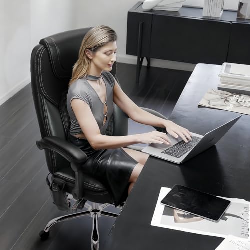 MALOL Massage Office Chair with 3-Level Heat and Footrest – 20-Min Easy Assembly, 300 lbs Big and Tall Reclining Desk Chair, PU Leather Ergonomic Executive Computer Chair with Side Pocket, Black - color: Black, size: Set of 1, style: Modern