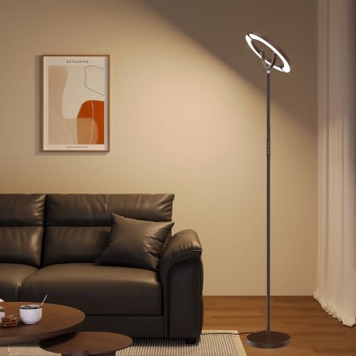 SIBRILLE 30W LED Floor Lamp for Living Room, 350° Rotating Reading Standing Lamp with Remote Control, Stepless Dimmable 3000K-6500K Modern Tall Lamp for Bedroom Office - color: Brown