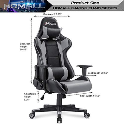 Homall Gaming Chair, Office Chair High Back Computer Chair Leather Desk Chair Racing Executive Ergonomic Adjustable Swivel Task Chair with Headrest and Lumbar Support (Grey) - color: Grey